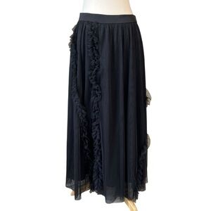 MOTF Black Ruffle Tulle Midi Skirt